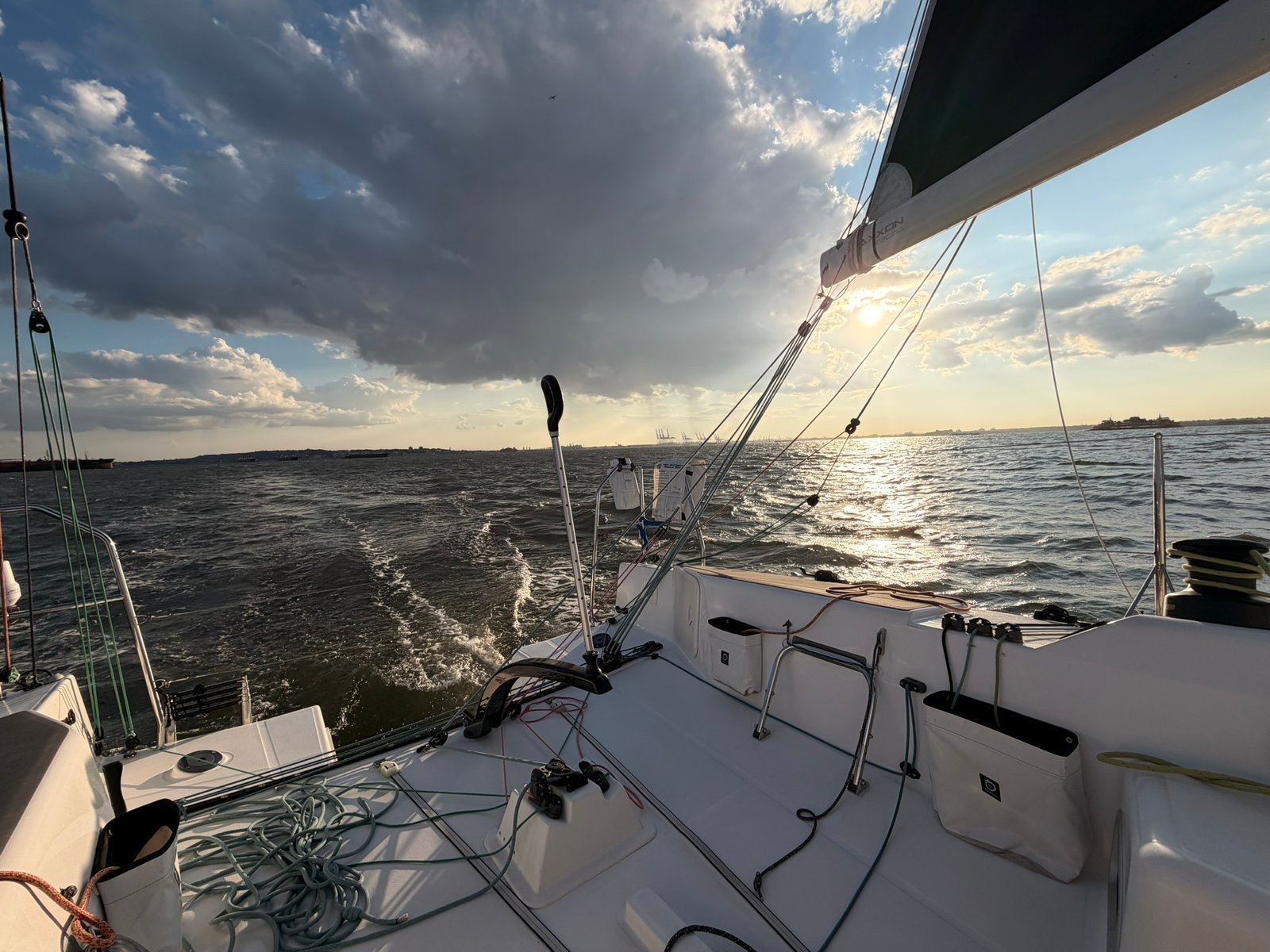Dramatic sky over the Upper Bay — making way south